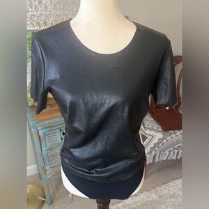 Black Faux Leather Women's Top